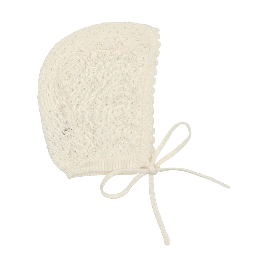 Heart open knit bonnet - Cream