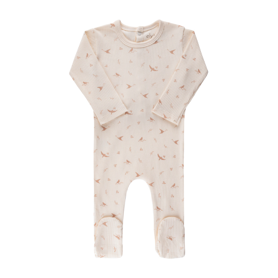 Bird - ribbed cotton pink/cream footie