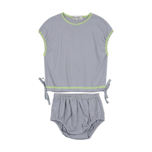 Jersey two pc crop set -  Powder blue with neon green thread