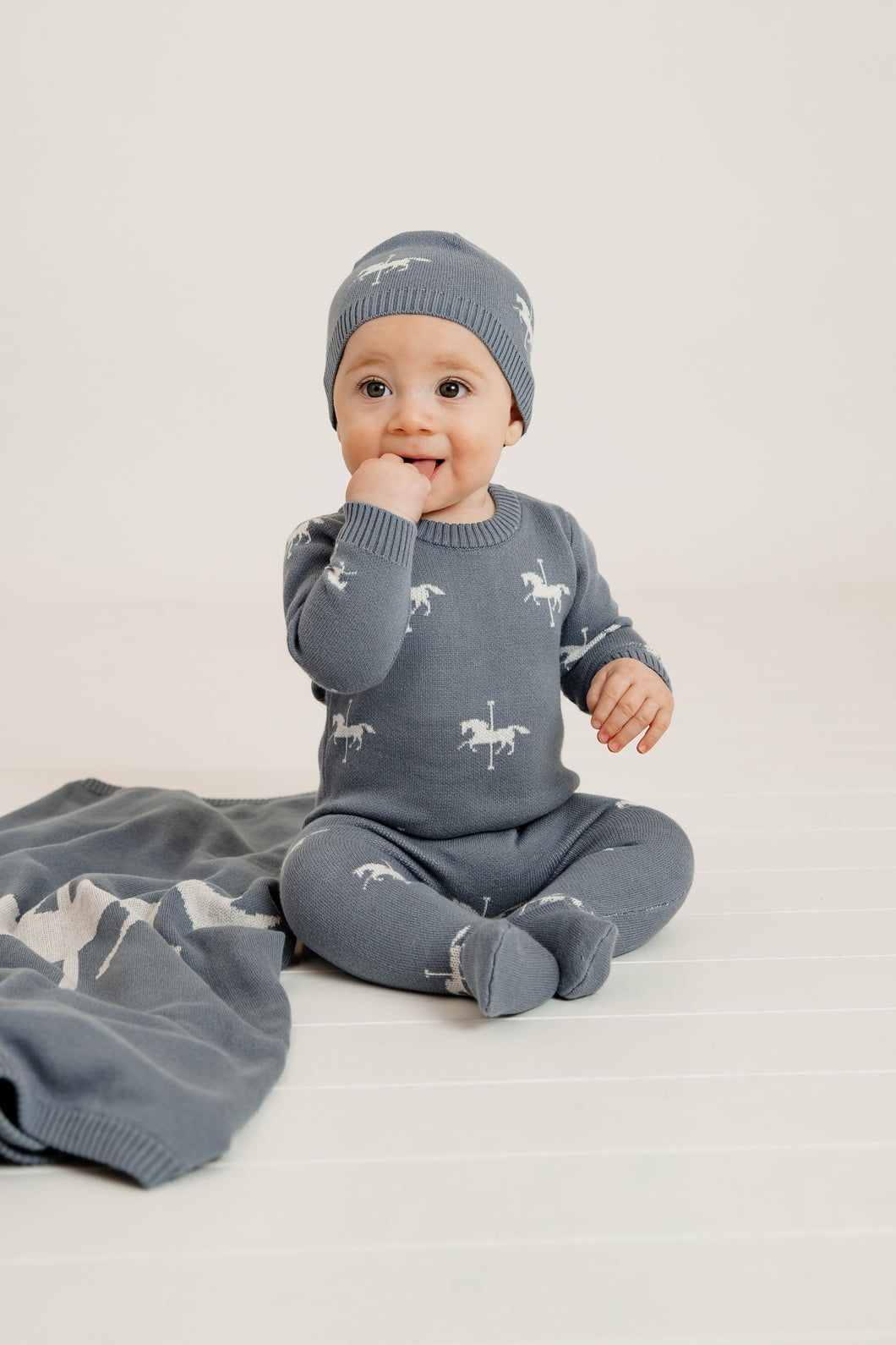 Knit carousel layette set - Stone grey