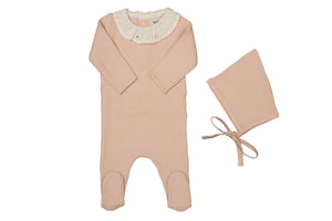 Knit embroidered dot accent layette set - Blush pink