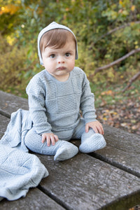 Knit patchwork layette set - Storm blue