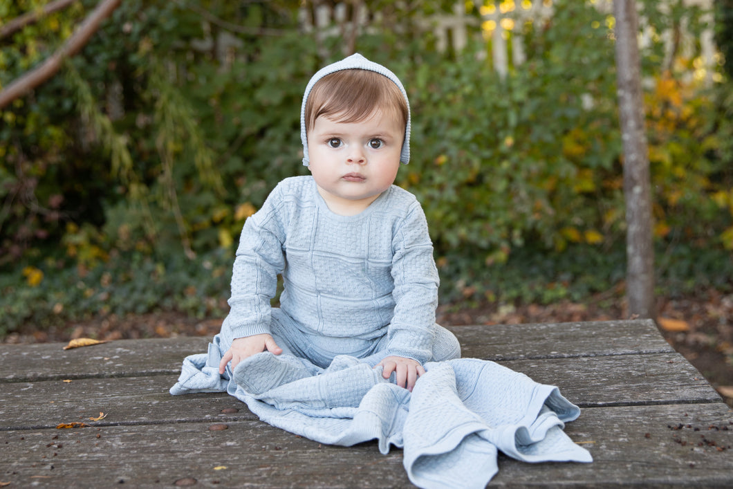 Knit patchwork layette set - Storm blue