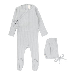 Fine pointelle layette set - Blue