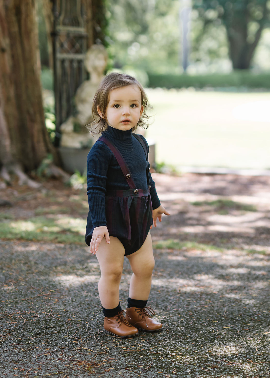 Suspender bubble bloomers - Burgundy plaid