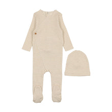 Load image into Gallery viewer, Striped side button footie and beanie - Cream/taupe
