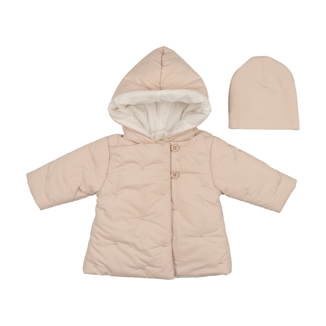 Embroidered baby jacket and beanie - Pink