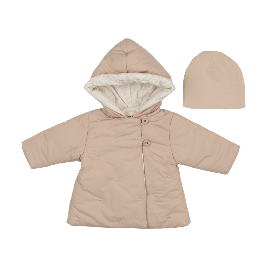 Embroidered baby jacket and beanie - pale pink