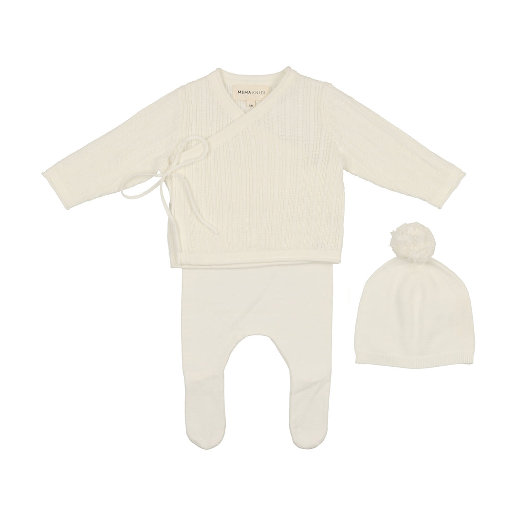 Pointelle 2 pc set and hat - winter white