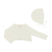 Load image into Gallery viewer, Crop pointelle cardigan and bonnet - winter white
