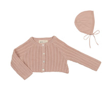 Load image into Gallery viewer, Crop pointelle cardigan and bonnet - Pink tint
