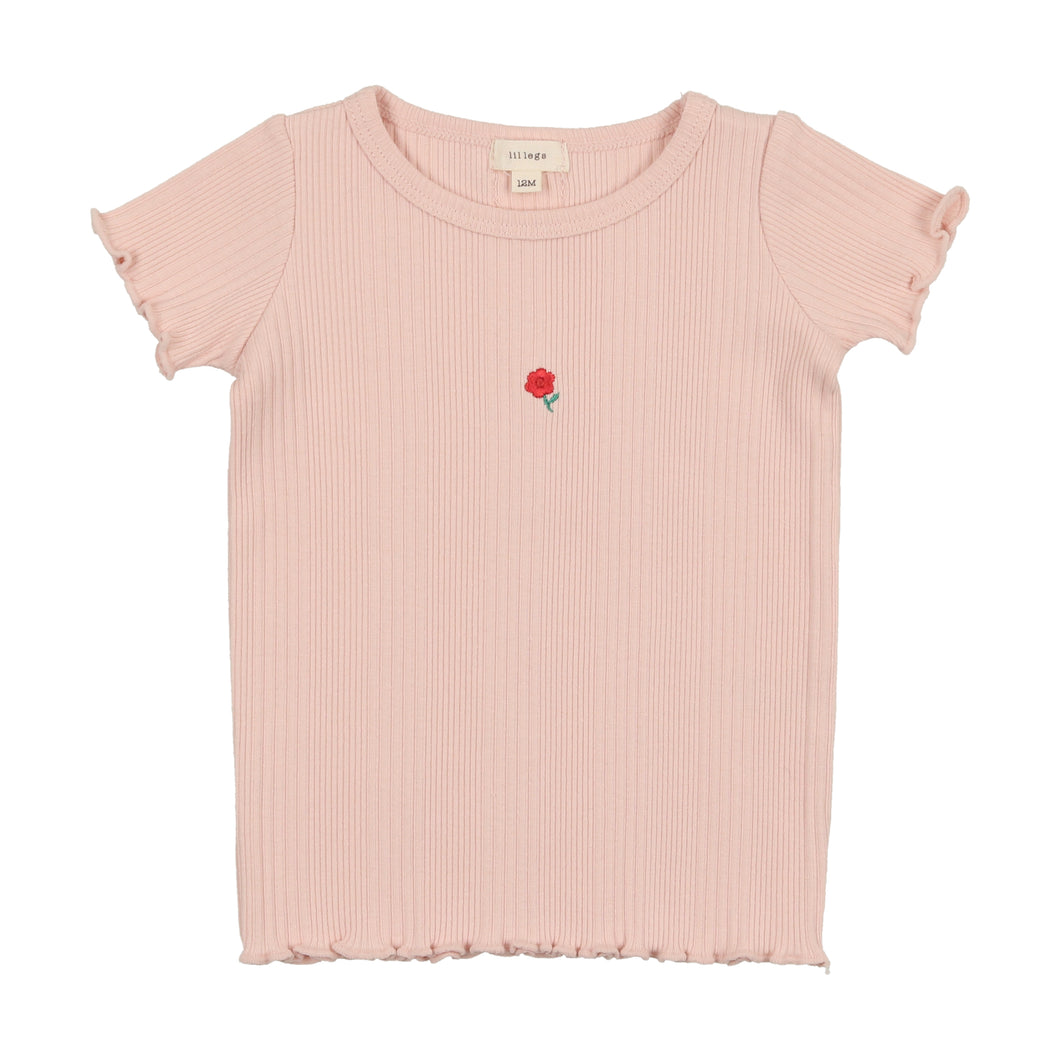 Multi ribbed short sleeve tee - light pink