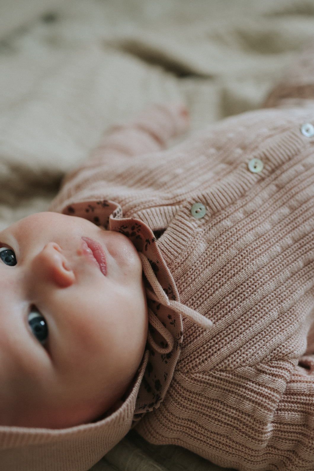 Crop pointelle cardigan and bonnet - Pink tint