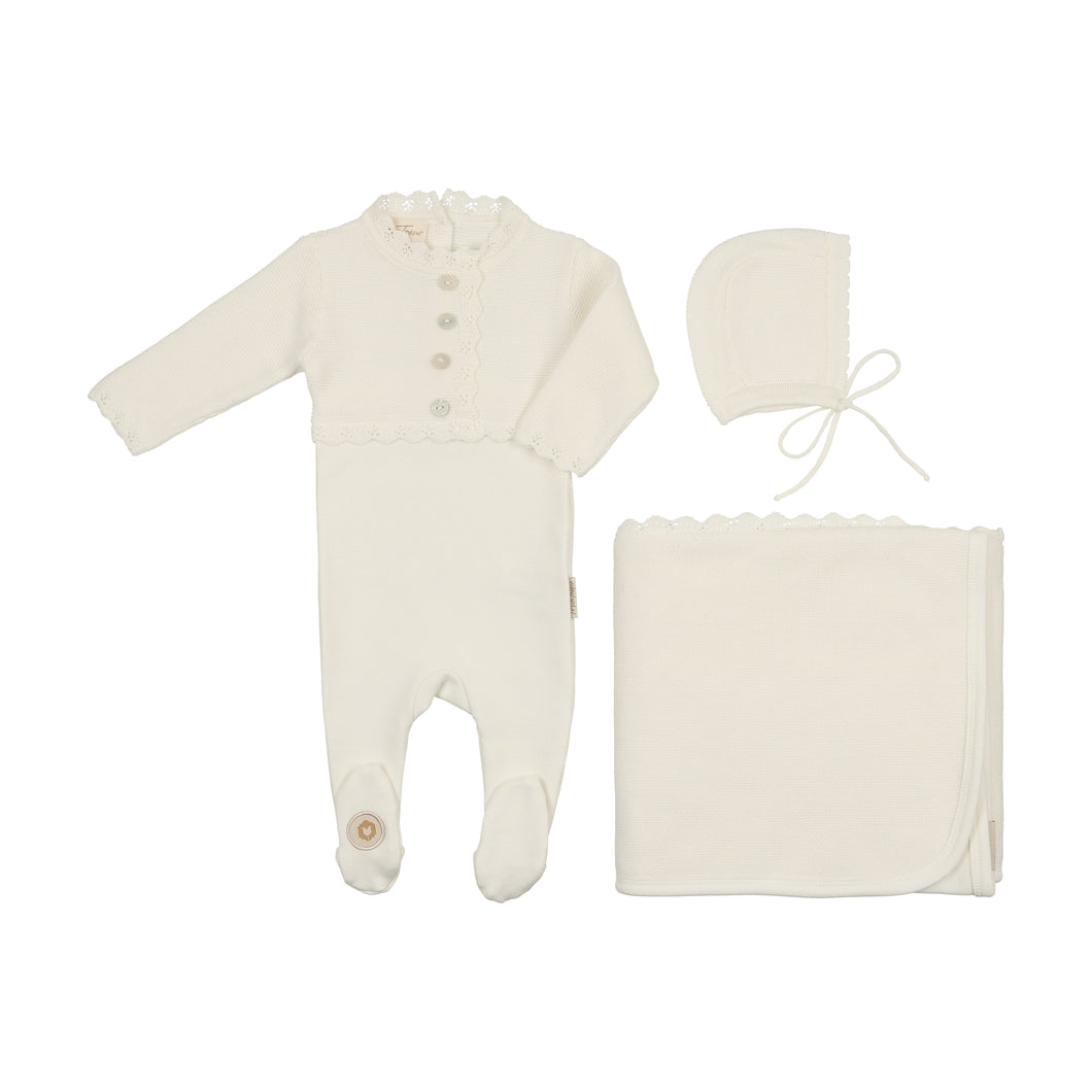 Mock cardigan layette set - Ivory