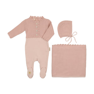 Mock cardigan layette set - Light rose