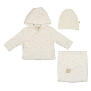 Nature's print jacket, hat and blanket set - Ivory and pink