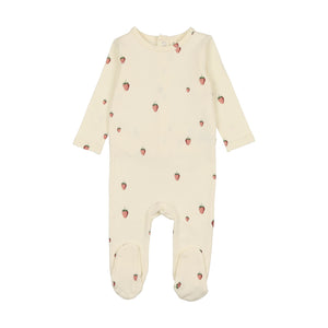 Printed fruit footie - Ivory/strawberry