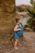 Load image into Gallery viewer, Denim baby romper with ties

