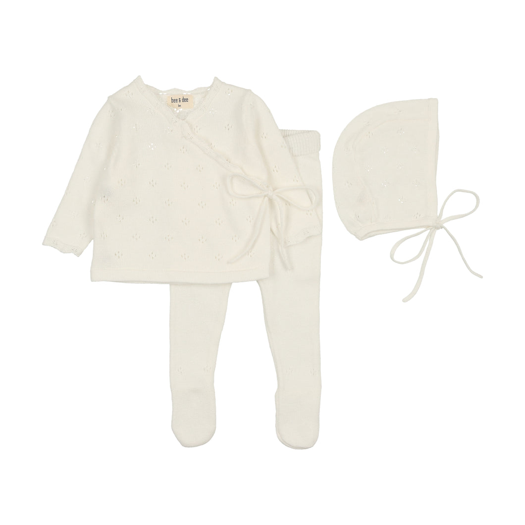 Pointelle knit set with bonnet - Ivory