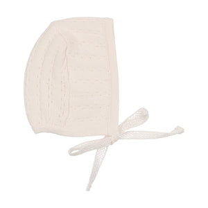 Pointelle knit footie and bonnet - Cream