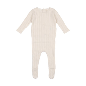 Pointelle knit footie and bonnet - Cream