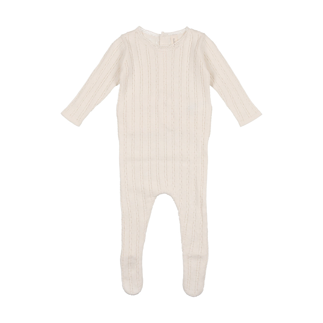 Pointelle knit footie and bonnet - Cream