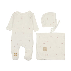 Pointelle posies layette set - Ivory and pink