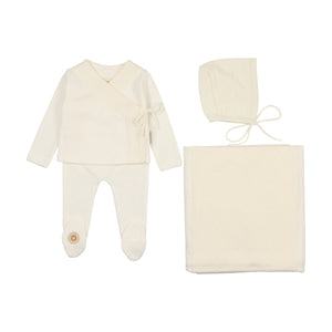 Pointelle twist ensemble layette set - Ivory