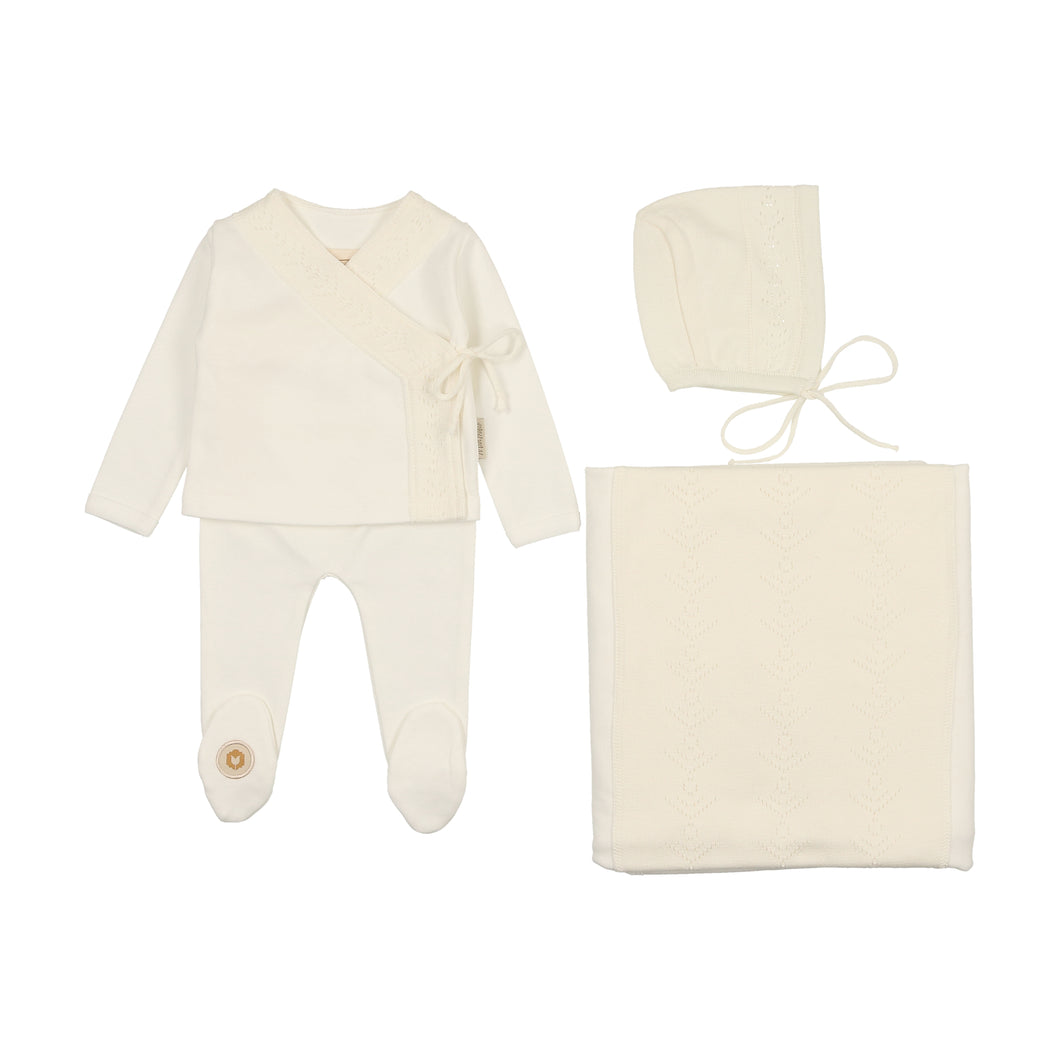 Pointelle twist ensemble layette set - Ivory