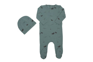 Printed modal footie and beanie - boys print