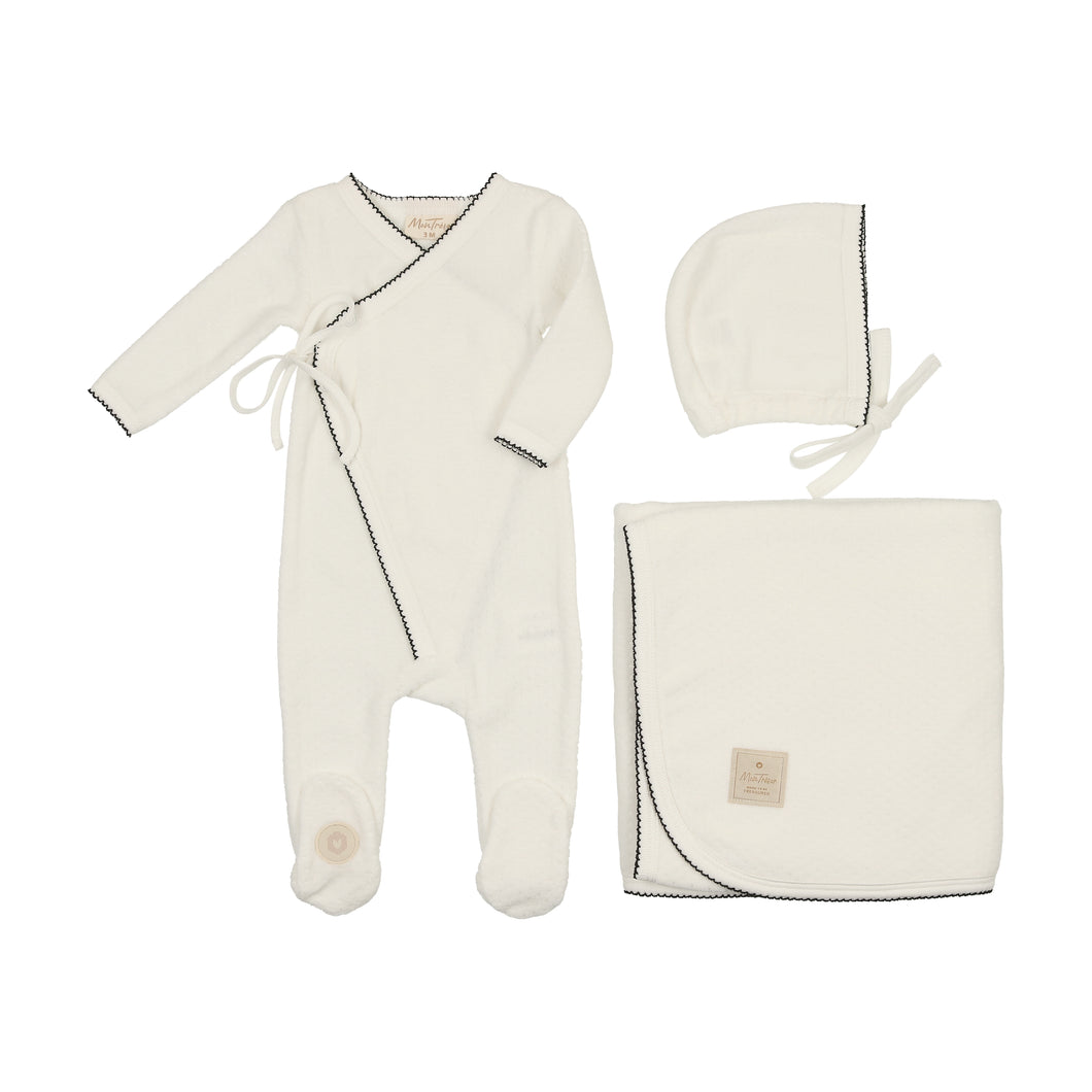 Scallop wrap layette set - Ivory and black