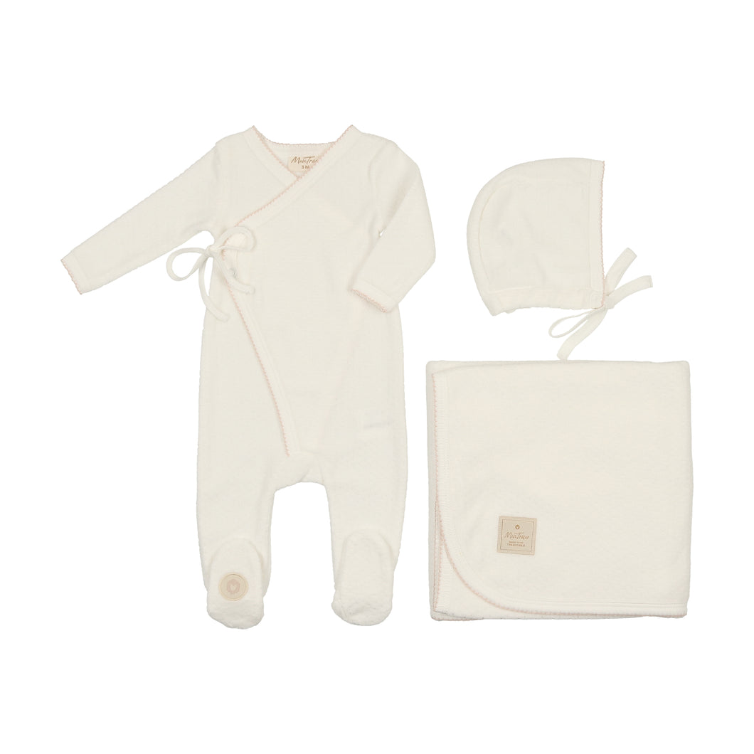 Scallop wrap layette set - Ivory and pink