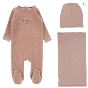 Velour bonjour layette set - Heathered pink