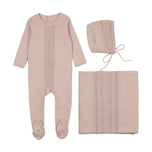 Strip of sweetness layette set - Rose smoke