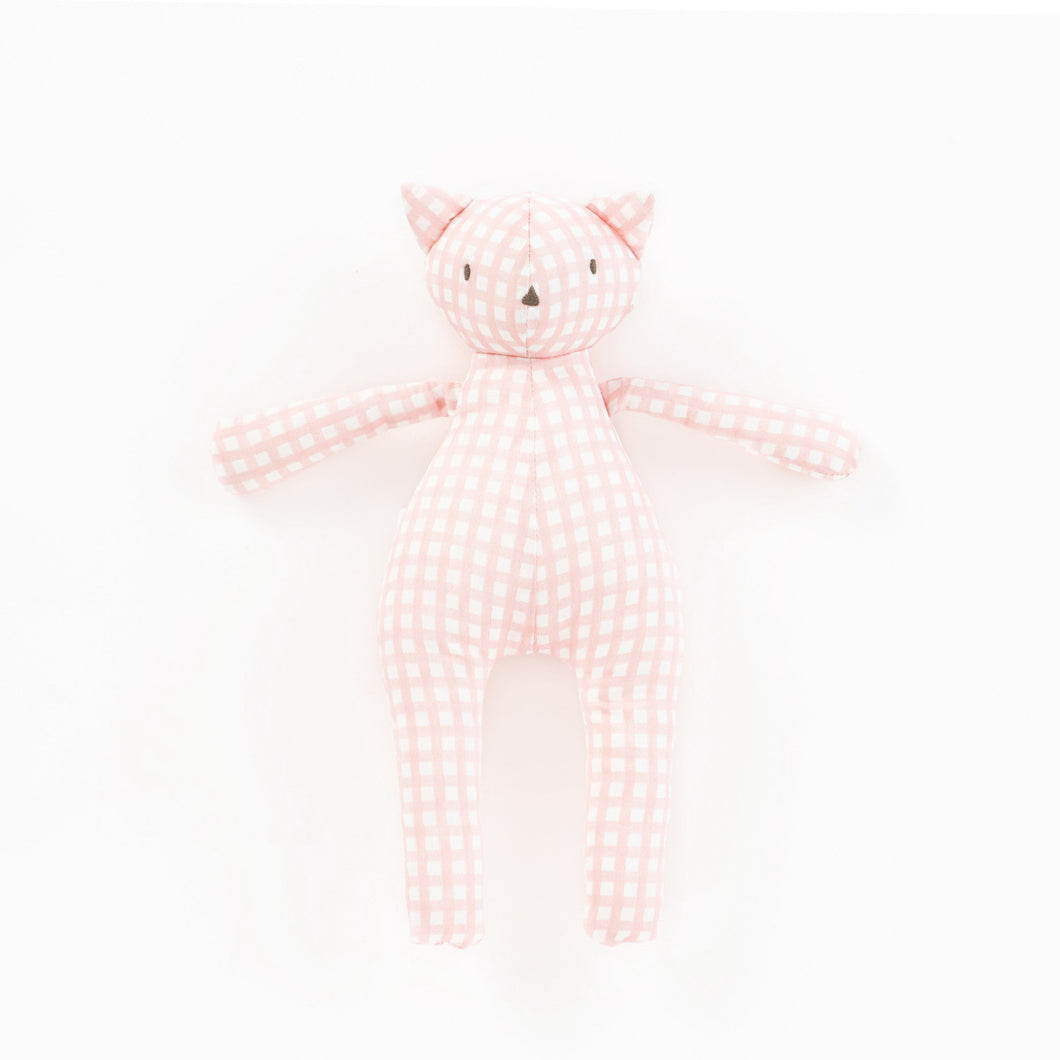 Gingham teddy rattle - pink