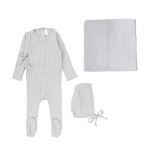 Fine pointelle layette set - Blue