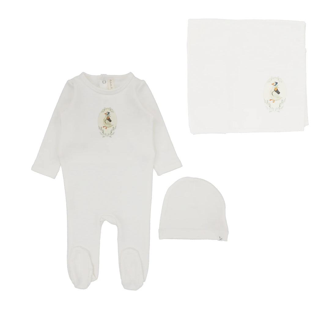 French terry print layette set - Winter white/goose