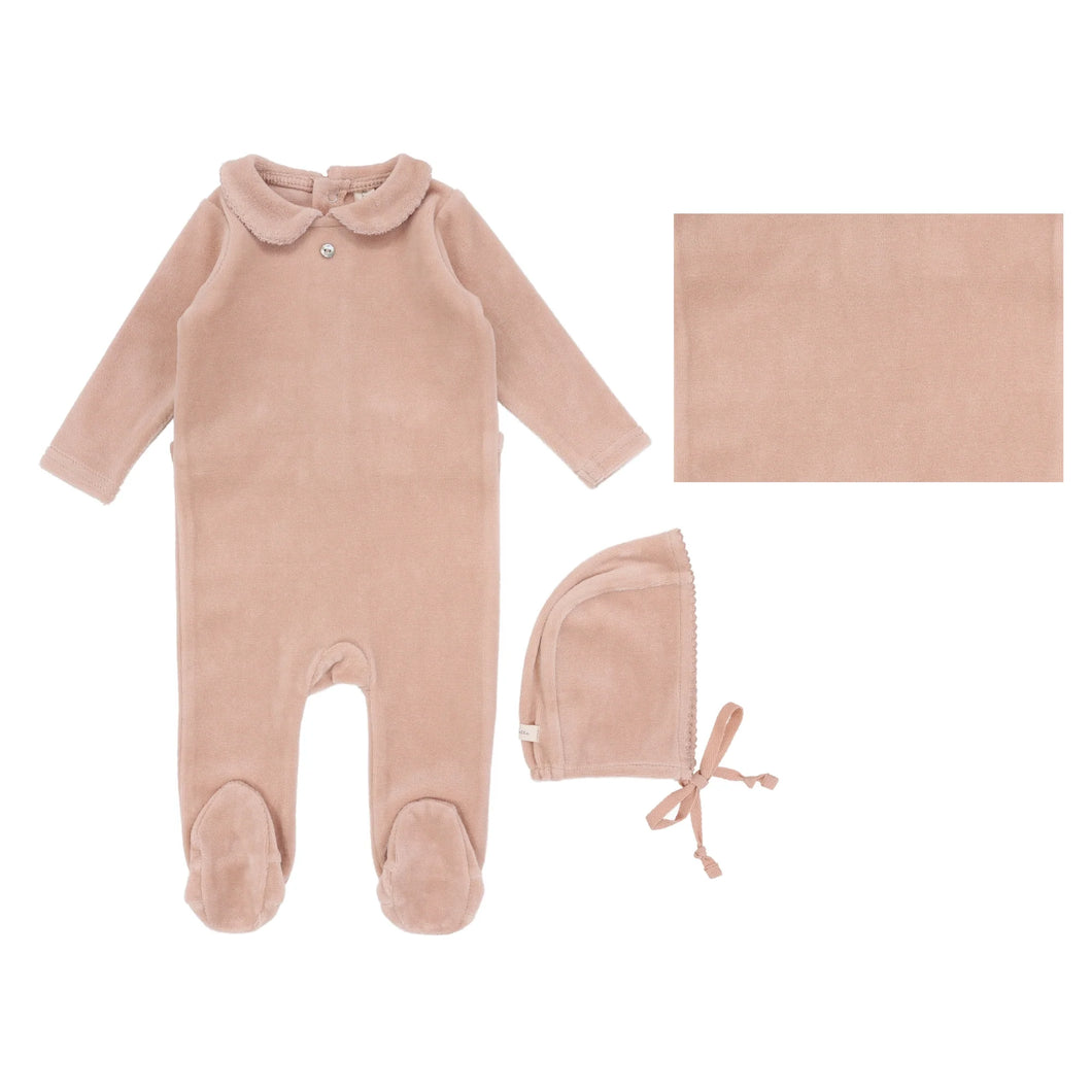 Velour collar layette set - Dusty pink