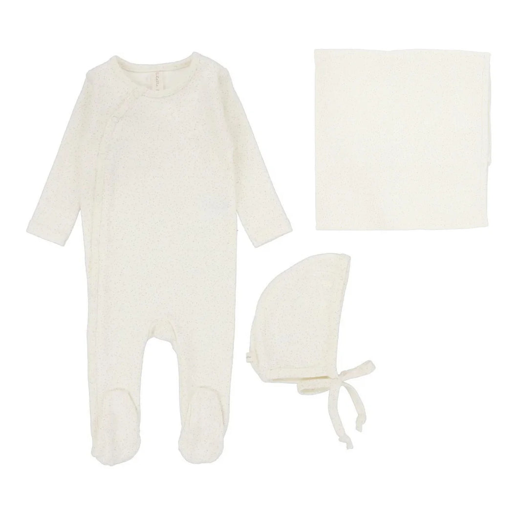 Speckled layette set - vanilla/slate