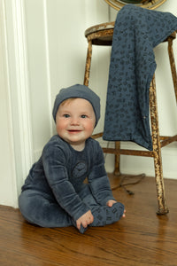 Clock velour layette set - True navy