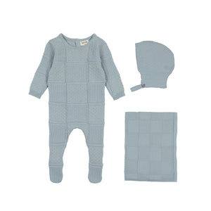 Knit patchwork layette set - Storm blue