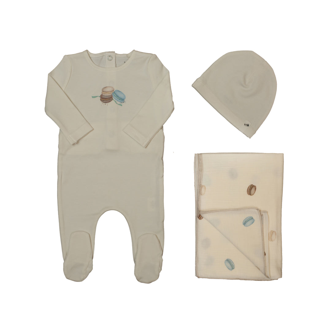 Macaron center print layette set - Snow white boy