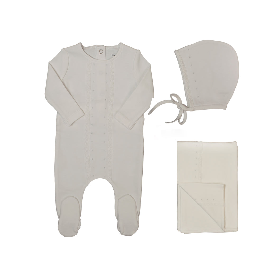 Ribbon lace layette set - White