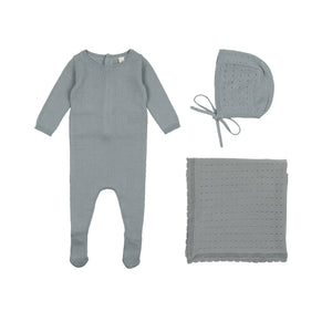 Dotted knit layette set - Blue