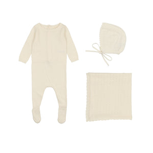 Dotted knit layette set - Cream