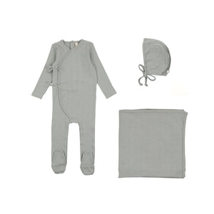 Vine pointelle layette set - Blue