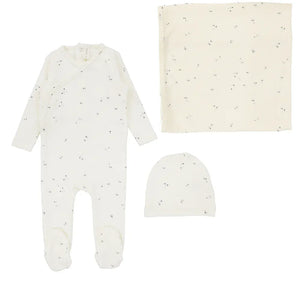 Printed wrapover layette set - clover ivory