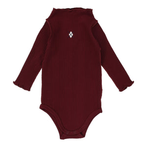 Ribbed funnel neck onesie - Burgundy/emblem