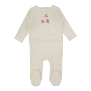 Cherry graphic velour footie and beanie - Ivory/apricot