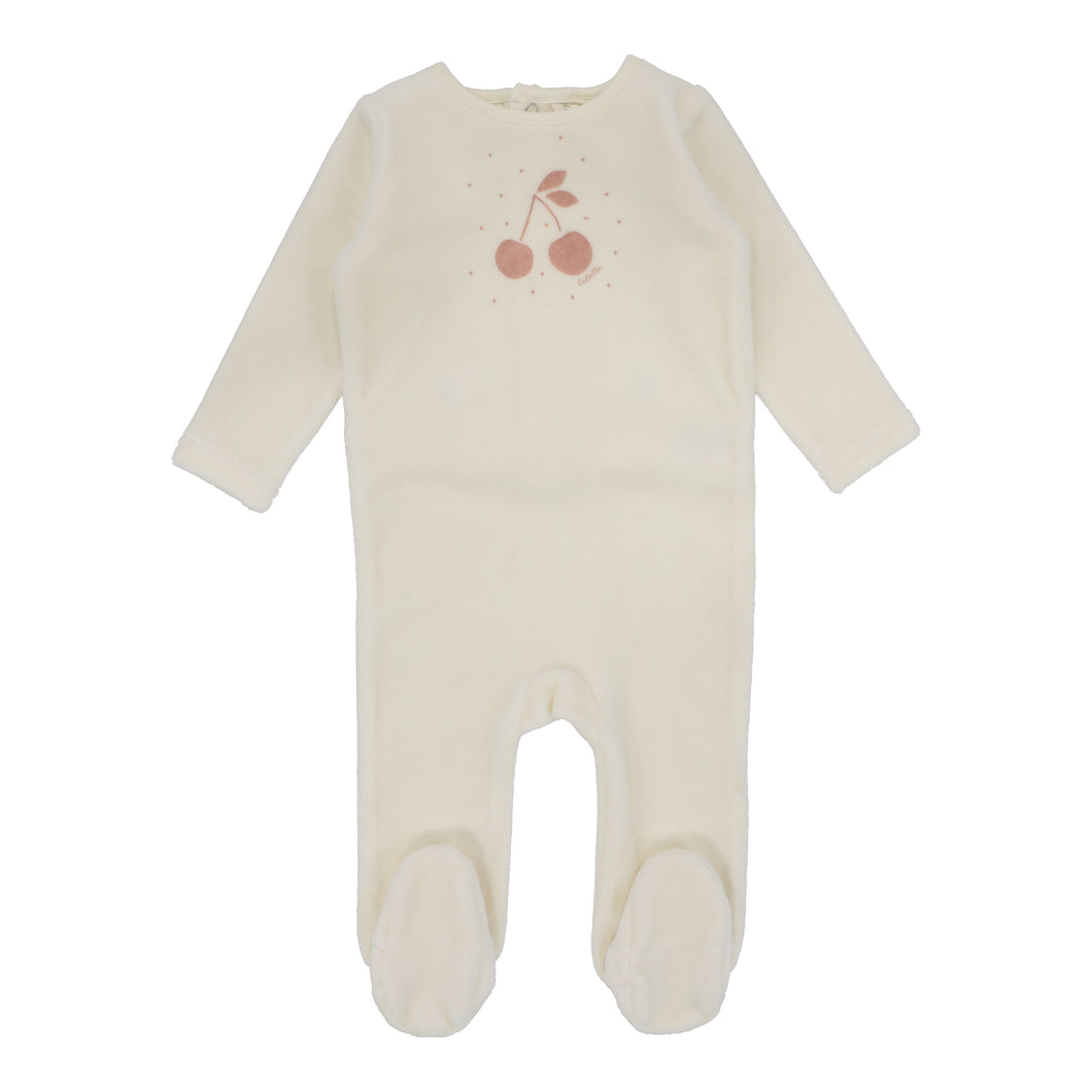 Cherry graphic velour footie and beanie - Ivory/apricot